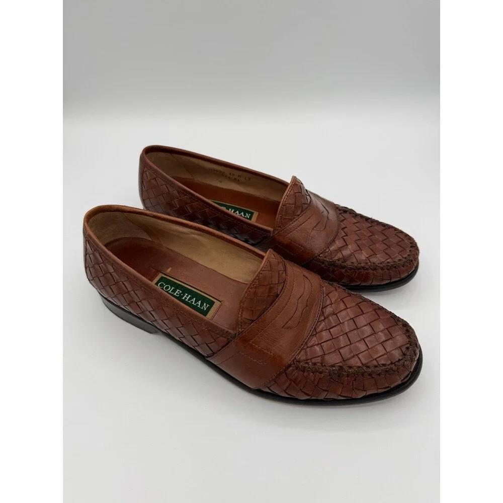 Cole Haan Men's Leather Woven Loafers Brown Size 10M Slip On